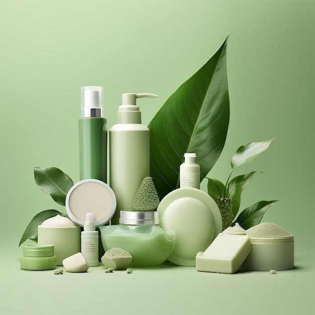beauty-products-green-color-back